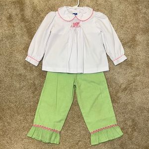 Kelly Kids girls size 3 smock long sleeve pink pig top with green check pant